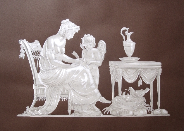 D&eacute;cor de grisaille - Psych&eacute; et Cupidon